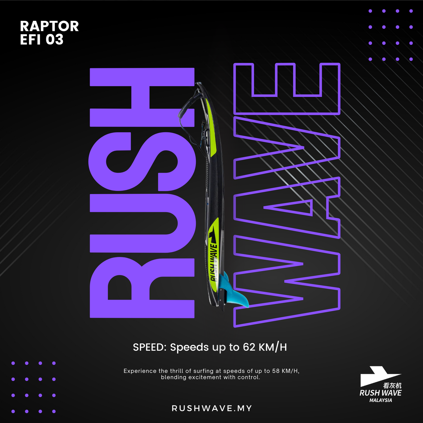 RUSH WAVE | Gasoline Powered EFI Surfboard | 110CC | RAPTOR EFI 03