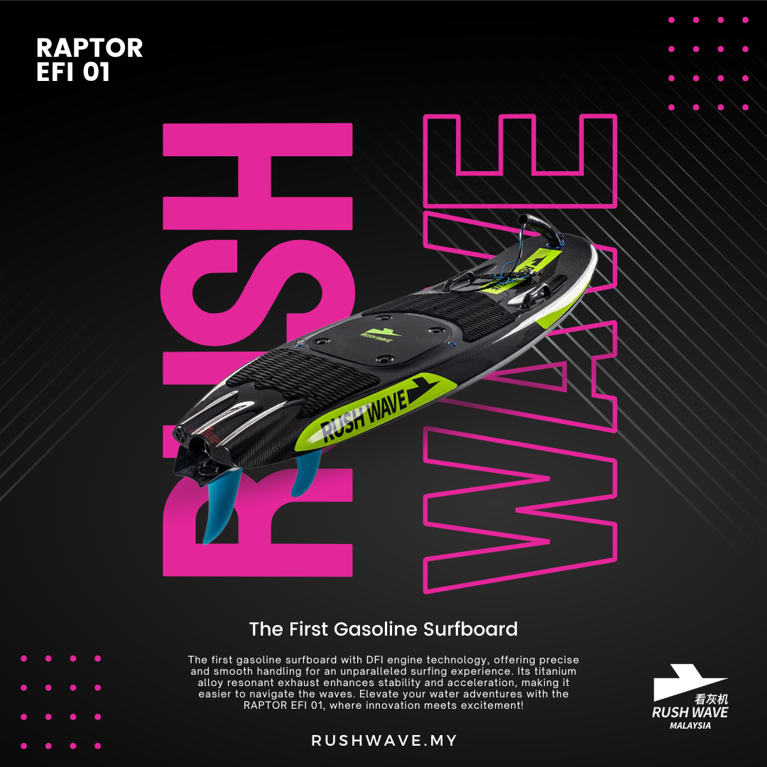 RUSH WAVE | Gasoline Powered EFI Surfboard | 110CC | RAPTOR EFI 01