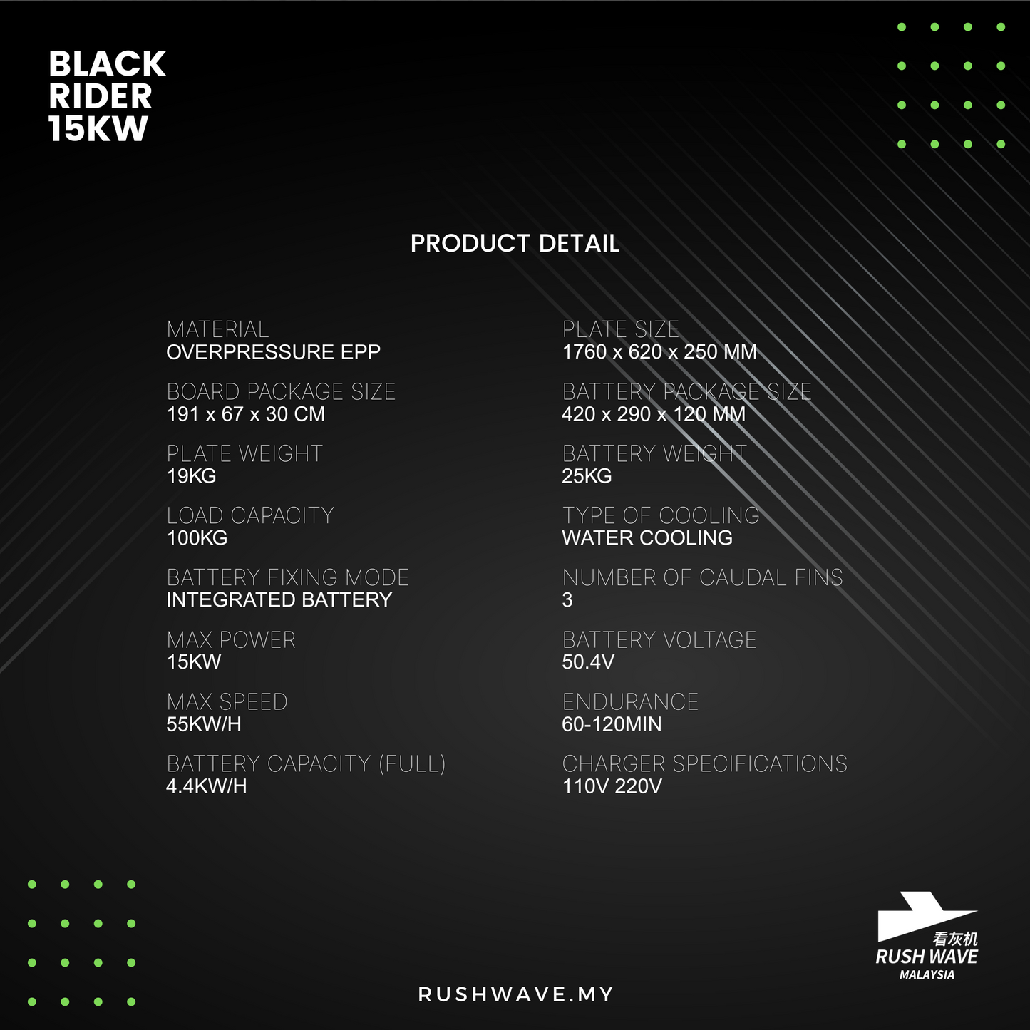 RUSH WAVE | Electric Surfboard | Black Rider 15KW | Fast Charge
